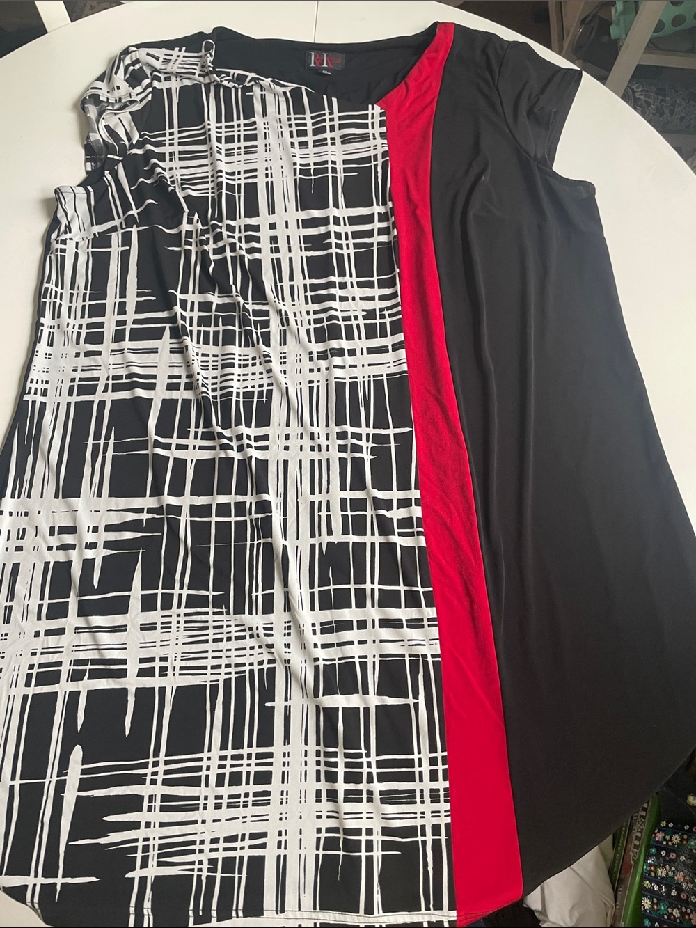 R&K Black, White & Red Block Pattern Women’s Dress